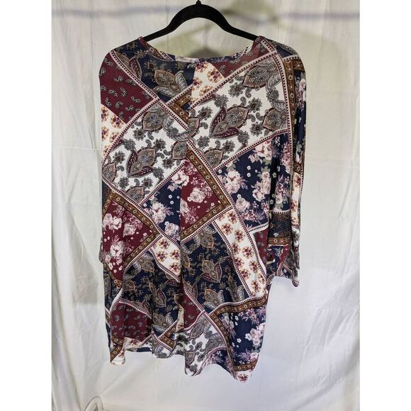 Bobbie Brooks Burgundy & Navy Paisley Patchwork 1/2 Length Sleeve Size 3X - Picture 3 of 4